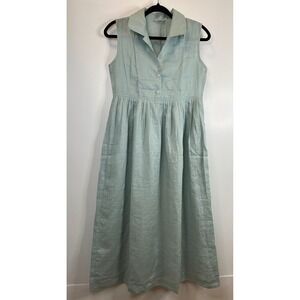 Von Since 1985 Light Green 100% Linen Maxi Dress Sleeveless Button Up Summer‎ S